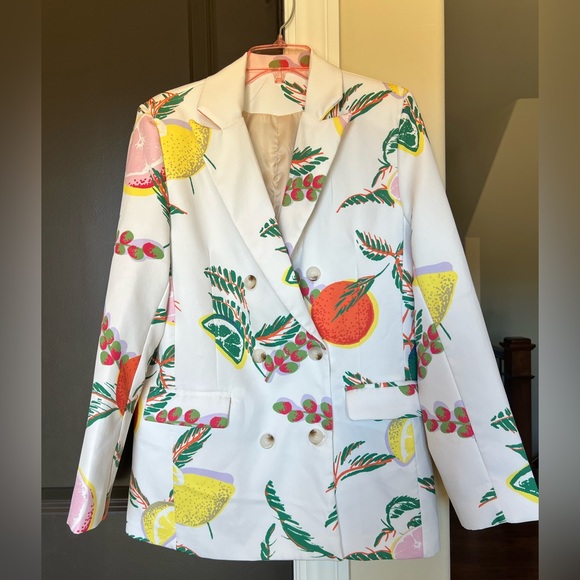 unknown Jackets & Blazers - Fruit Print Lapel Collar Double Breasted Blazer